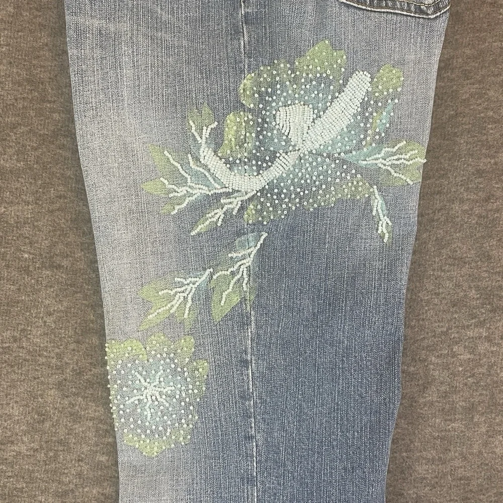 Z. Cavaricci Vintage Y2K Floral Beaded‎ Jeans Straight Boho Hippie 90's